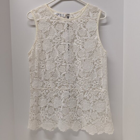 CAbi #800 Needle Lace Shell Peplum Sleeveless Blouse in White/Ivory - Picture 3 of 15